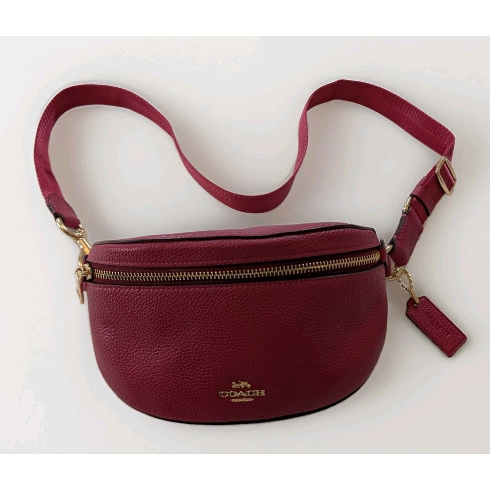 Coach 39939 Polished Pebble Leather Belt Bag Fanny Pack Crossbody Deep Red EUC